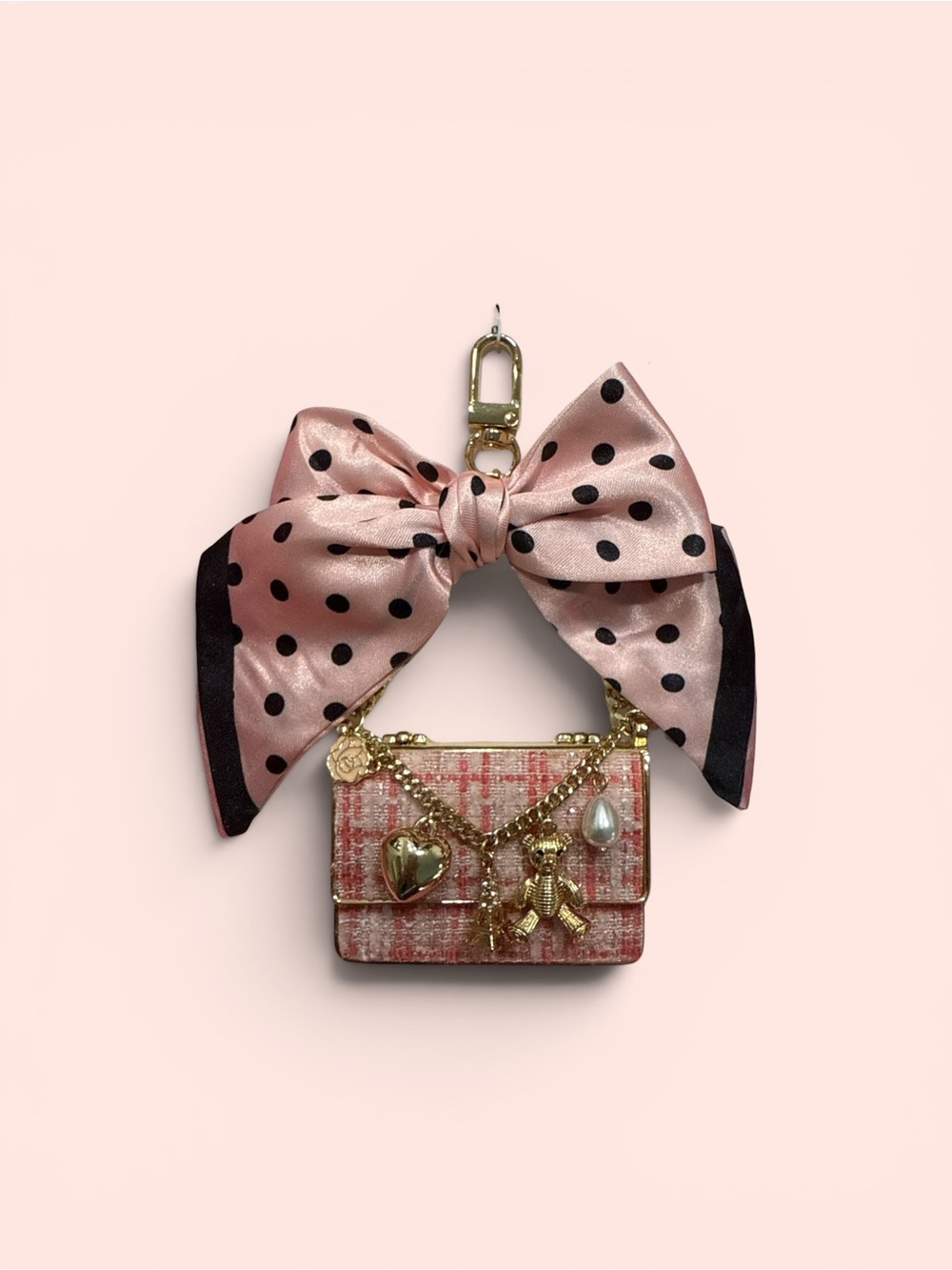 Piper K Pink Polka Dot Bow and Purse Bag Charm